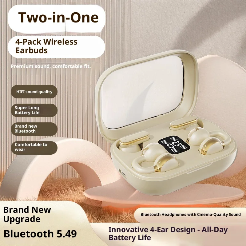 

2-in-1 Dual Earphones Bluetooth 5.4 Wireless HIFI Sound Quality ENC Noise Reduction Long Battery Life Earbuds for Gaming Sports