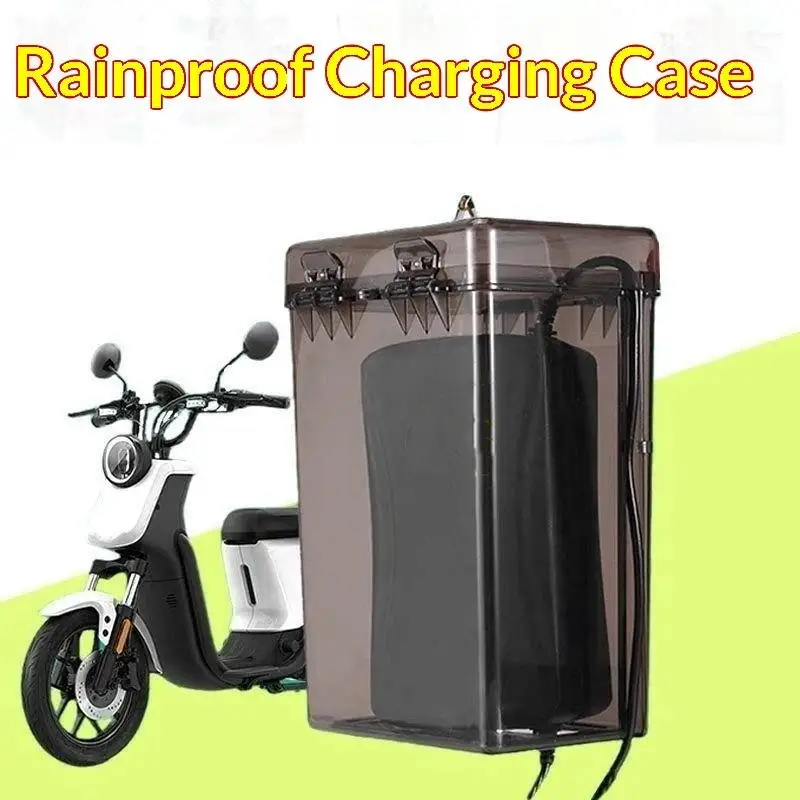 Electric Scooter Charger Rainproof Box With Transparent Shell Secure Latches For Outdoor Ebike Rainy Day Charging