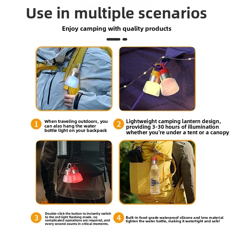 1-5PCS Camping Water Bottle Lantern Outdoor Portable Hanging Light Multi Scene Flashlight for Hiking Travel Tent Lighting