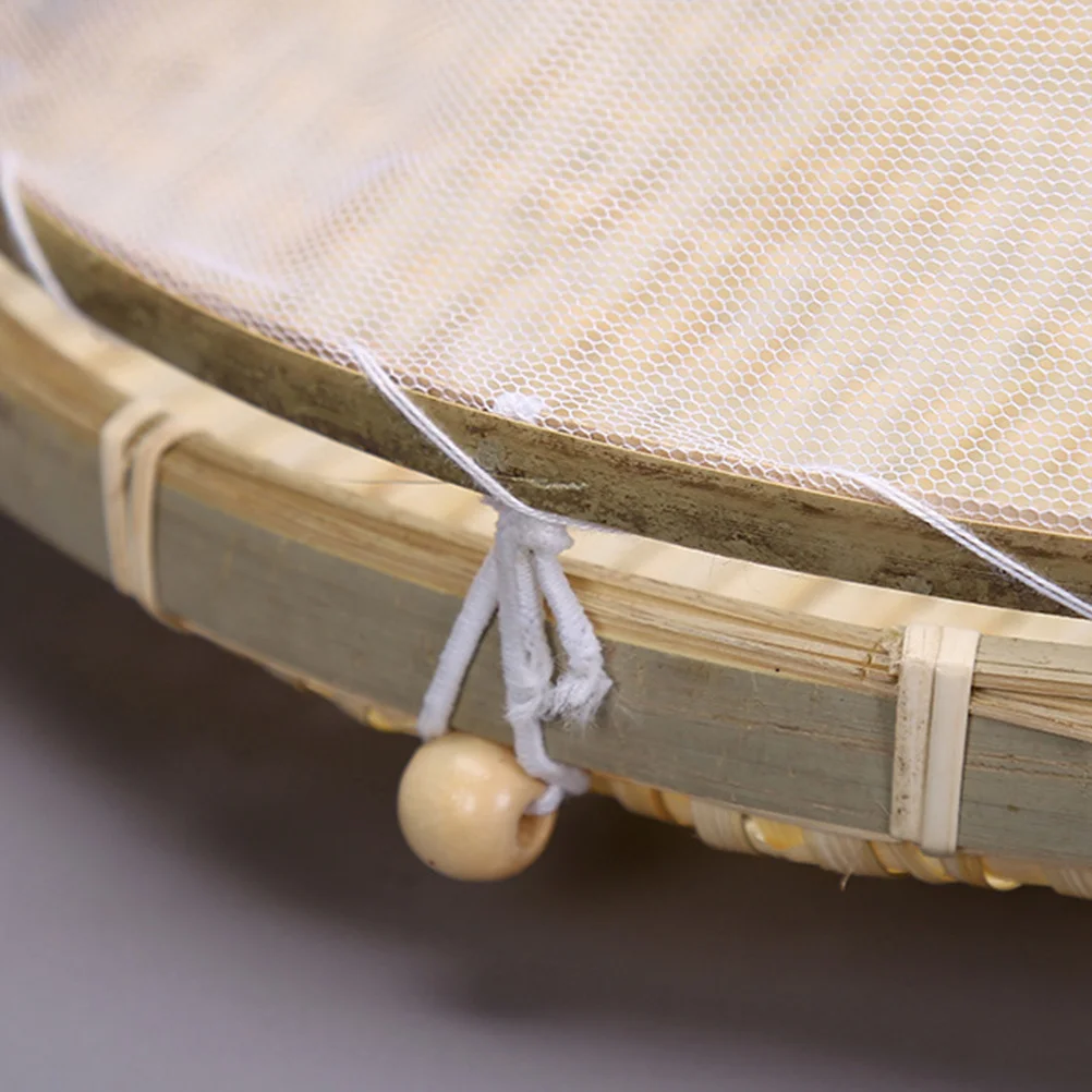 

1Pcs Bamboo Basket Gauze Dustproof Bug Proof Handmade Fruit Vegetable Bread Cover Picnic Storage Khaki Size M Basket