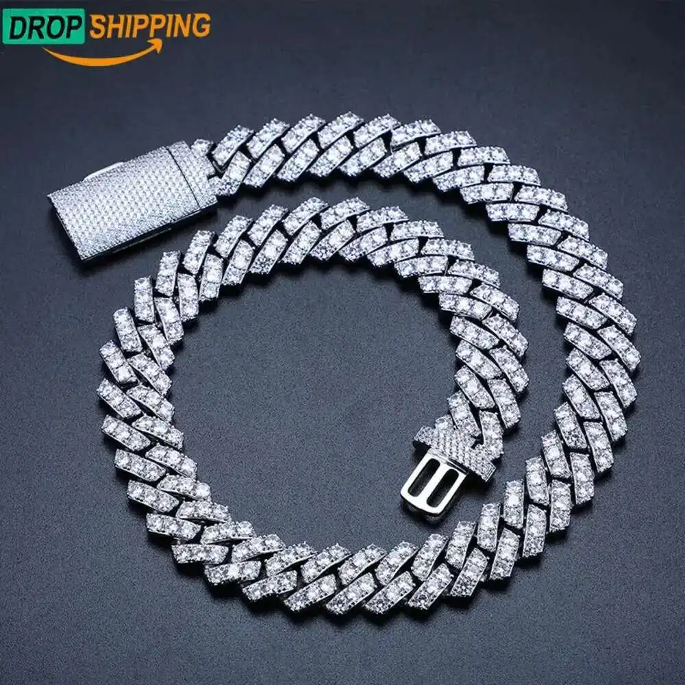 

Dropshipping Hip Hop Jewelry 20mm 1 Row Vvs Moissanite Diamond Iced Out Men 925 Pure Silver Miami Cuban Link Chain Necklace