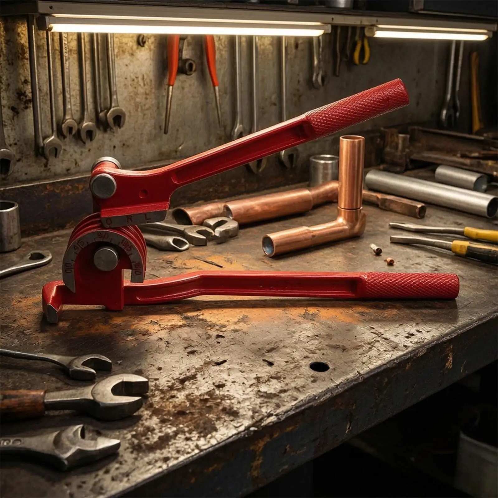 Manual Copper Tube Bender Tool for Refrigeration Lines Zinc Alloy Hand Bender with Marks