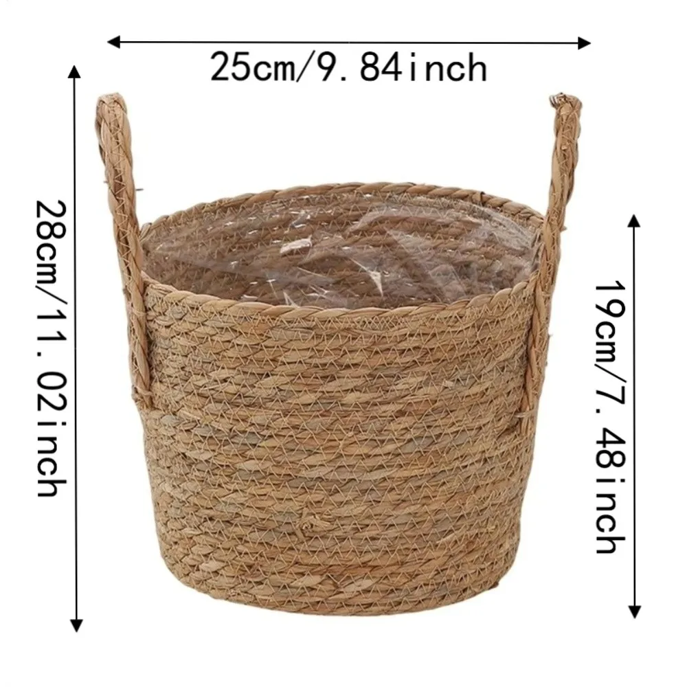 Durable With Handle Straw Flowerpot Indoor Use Portable Design Planter Baskets Woven Texture Flower Pot Holder Balcony
