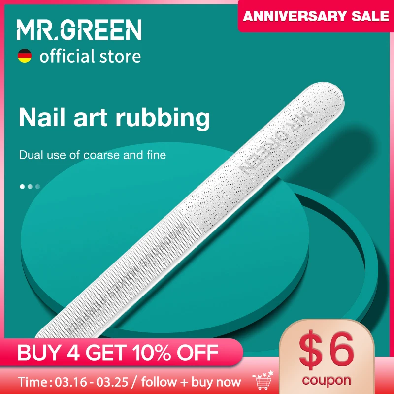 MR.GREEN Двусторонняя стеклянная пилочка для ногтей — полировка и формирование, полностью моющаяся