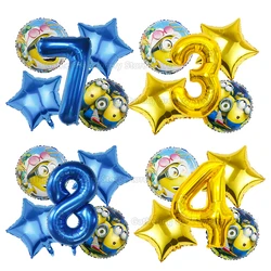 5Pcs  Minions 1-9th 1 Year Old 32in Number Foil Ballon Globos Party Supplies Anniversary Toy Gift Party Decor 18in Round Ballon