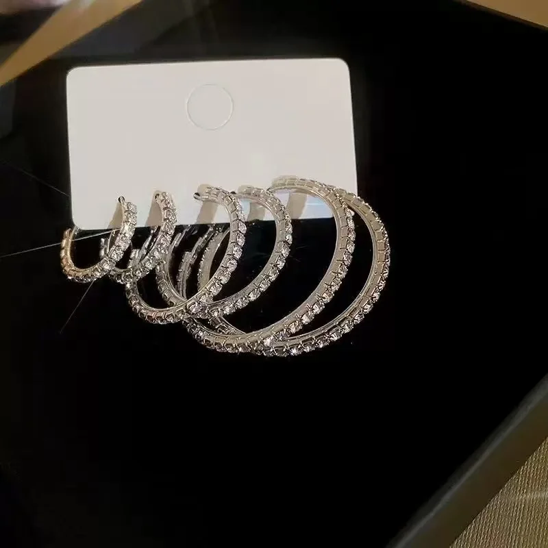 Fashion 925 Silver Women Hoop Earrings Paved with Cubic Zirconia for Wedding Party Jewelry