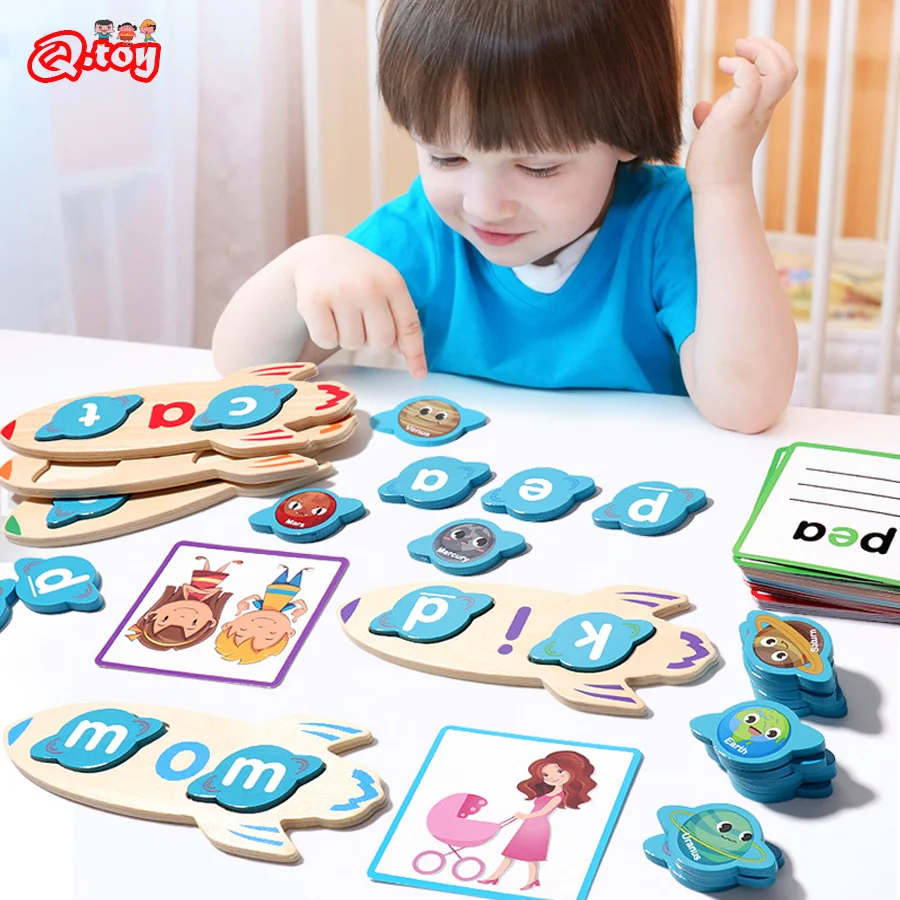 

Wooden Letter Spelling Block Flash Cards Game English Words Early Learning Educational Puzzle Game for Kids Montessori Wood Toy