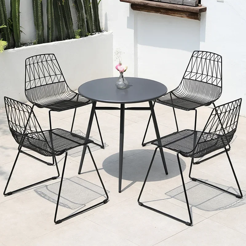 Outdoor Table and Chair Courtyard Cafe Waterproof and Sunscreen Outdoor Iron Art Table and Chair Three Piece Set