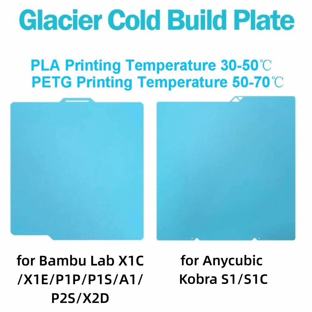 1PCS Double-Sided Cold Build Plate 257x257mm Glacier Build Plate for Bambu Lab X1C/X1E/P1P/P1S/A1/P2S/X2D Anycubic Kobra S1/S1C