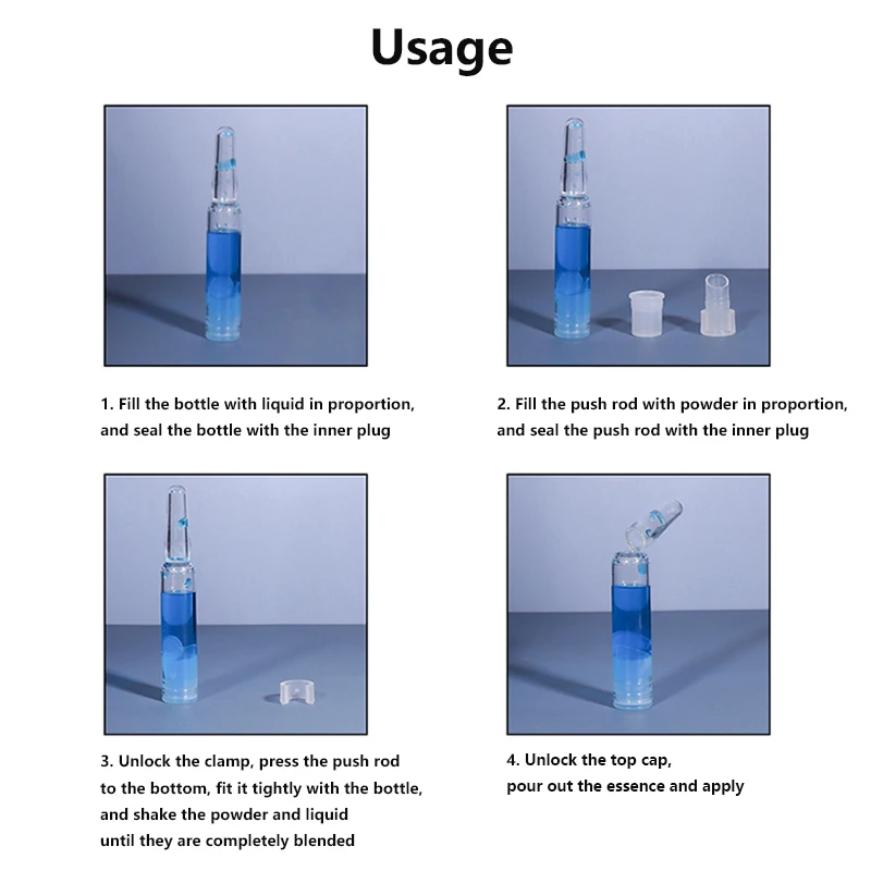 Botol kosmetik minyak esensial, 10/30/50 buah ampul kecil kosong 2ml botol solusi stok asam hialuronat kecantikan medis