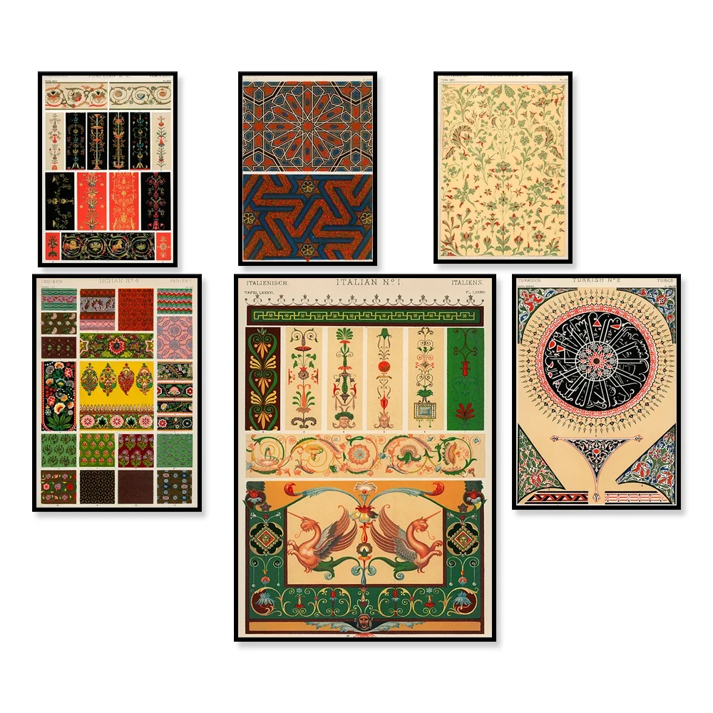 Owen Jones print, 19th century, renaissance, indian, arabic style, vintage poster with abstract floral pattern by Owen Jones