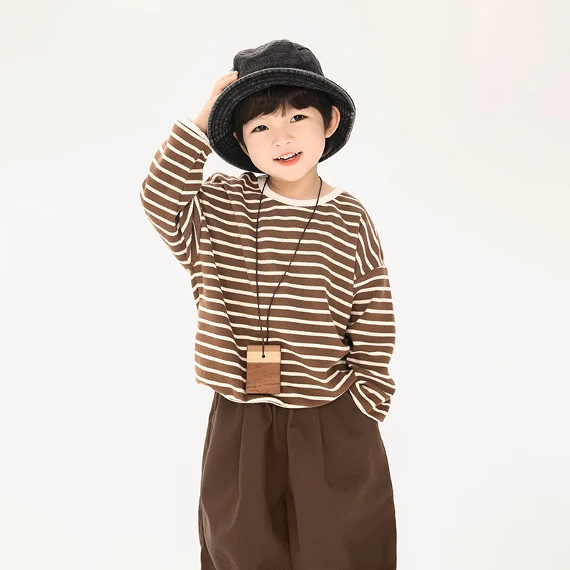 Children's clothing Boys' sweater Autumn spring and autumn long-sleeved striped top Medium and small children's Korean clothes