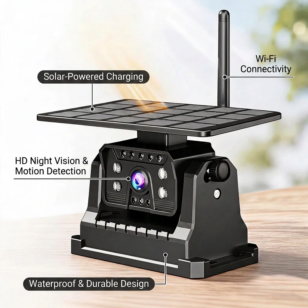 Wireless Solar Backup Camera System 7" Rearview Mirror Monitor 1080P Magnetic Night Vision Dash Cam DVR for Truck RV Pickup view 5