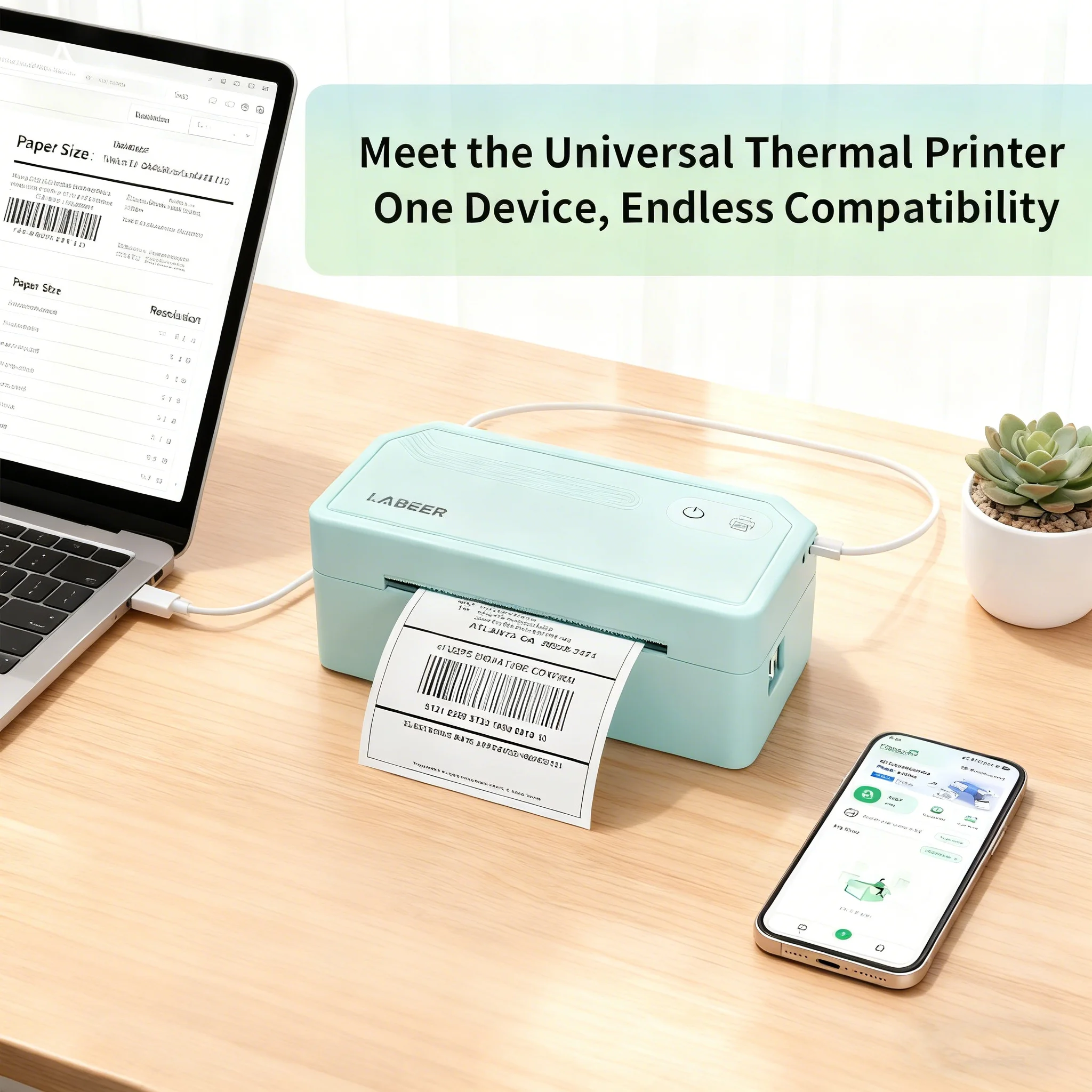 

LABEER Desktop Label Printer, Shipping Label Printer, Supports Wired/Wireless Connection And Compatible Smartphones&PCs