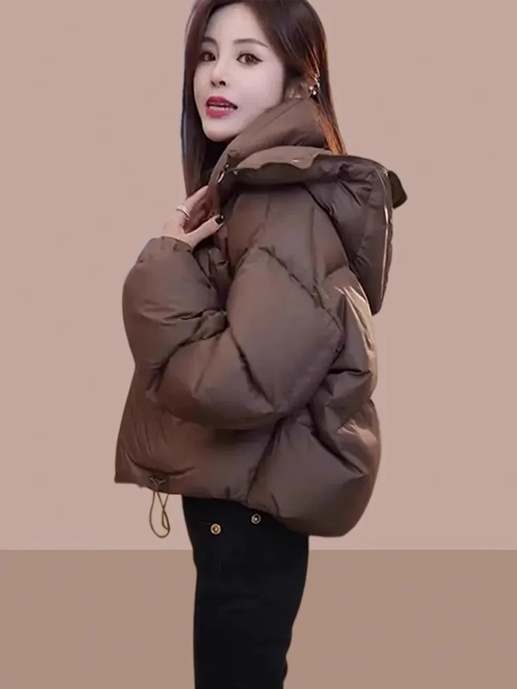 Women's Thickened Short Cotton Jacket Winter Warm Quilted Coat Korean Style Commute Regular Fit Long Sleeve Zipper Pure Color
