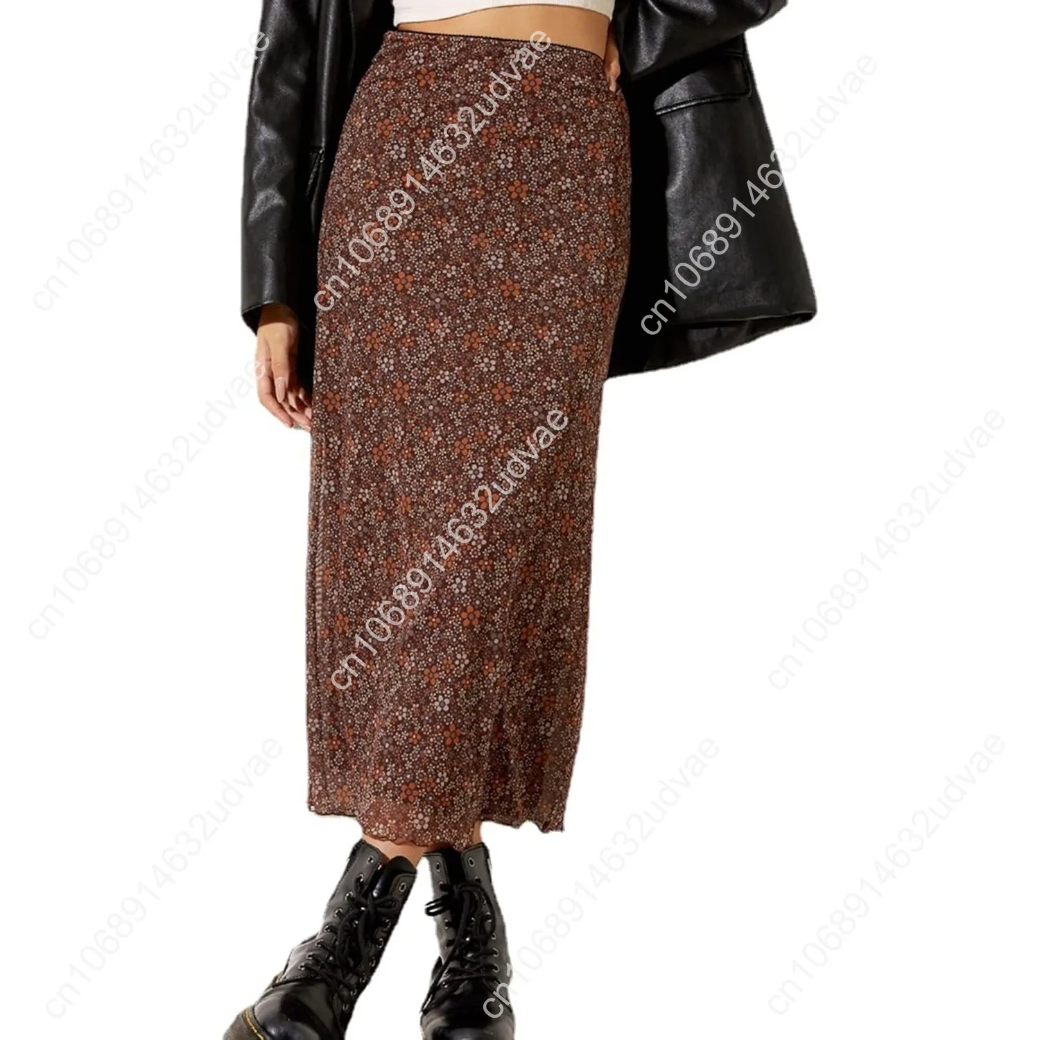Avanova Women Mesh Floral Boho High Waist Midi Skirt Lettuce Trim Summer A Line Skirt