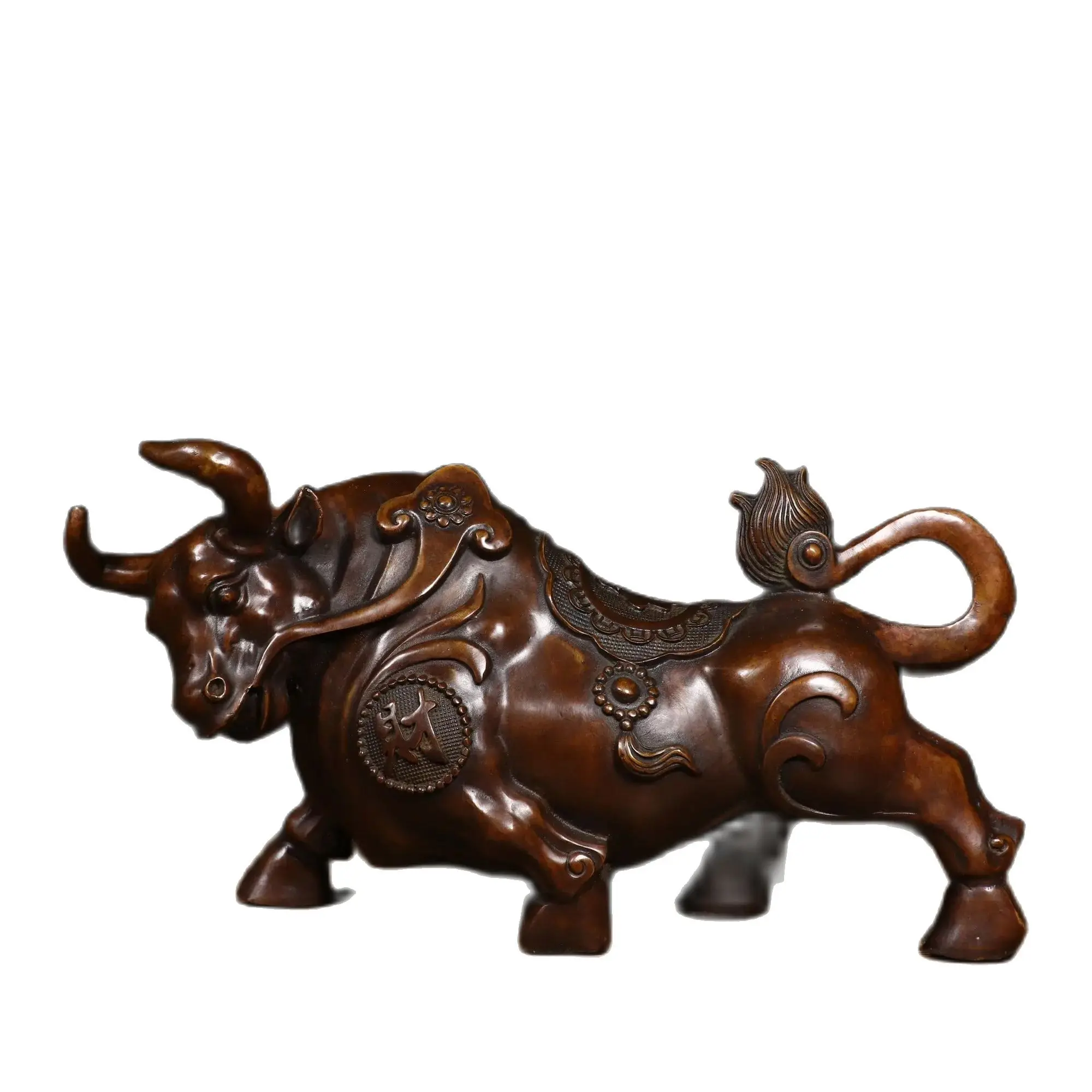 bronze statue Bull Spirit Soars Wall Street Bull Blessing Ornament Specification: Length 37cm, Width 11cm, Height 19cm 5.5kg