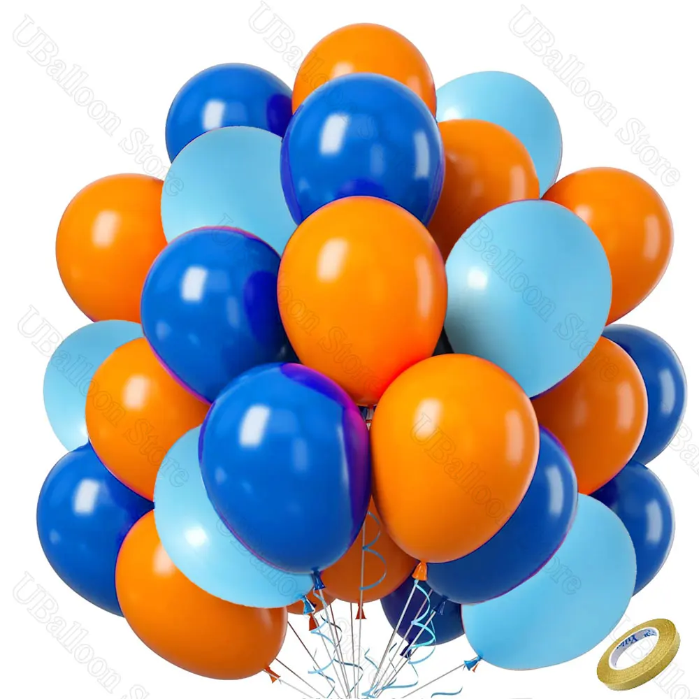 yZ[z40Pcs Orange Blue Birthday Balloons 10Inch Orange Light Navy Blue Air Helium Balloons for Baby Shower Birthday Party Decorations
