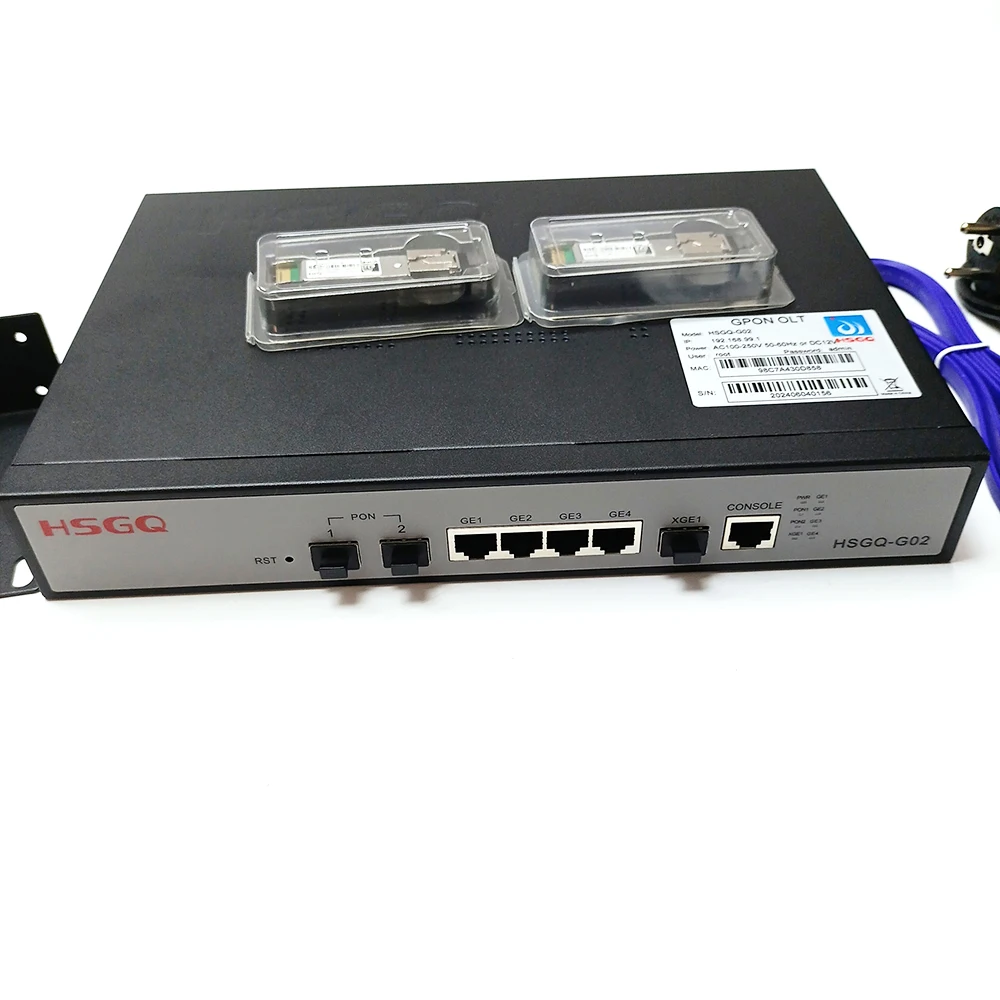 HSGQ 2PON 256 ONU 10G Uplink C+ GBIC MINI GPON OLT 2 Port SFP 100-240V AC 12V DC Power OLT optical fiber equipment