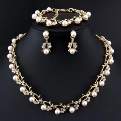 Gift Rhinestone Elegant Necklace Earrings Faux Pearl Bracelet Bridal Jewelry Gift