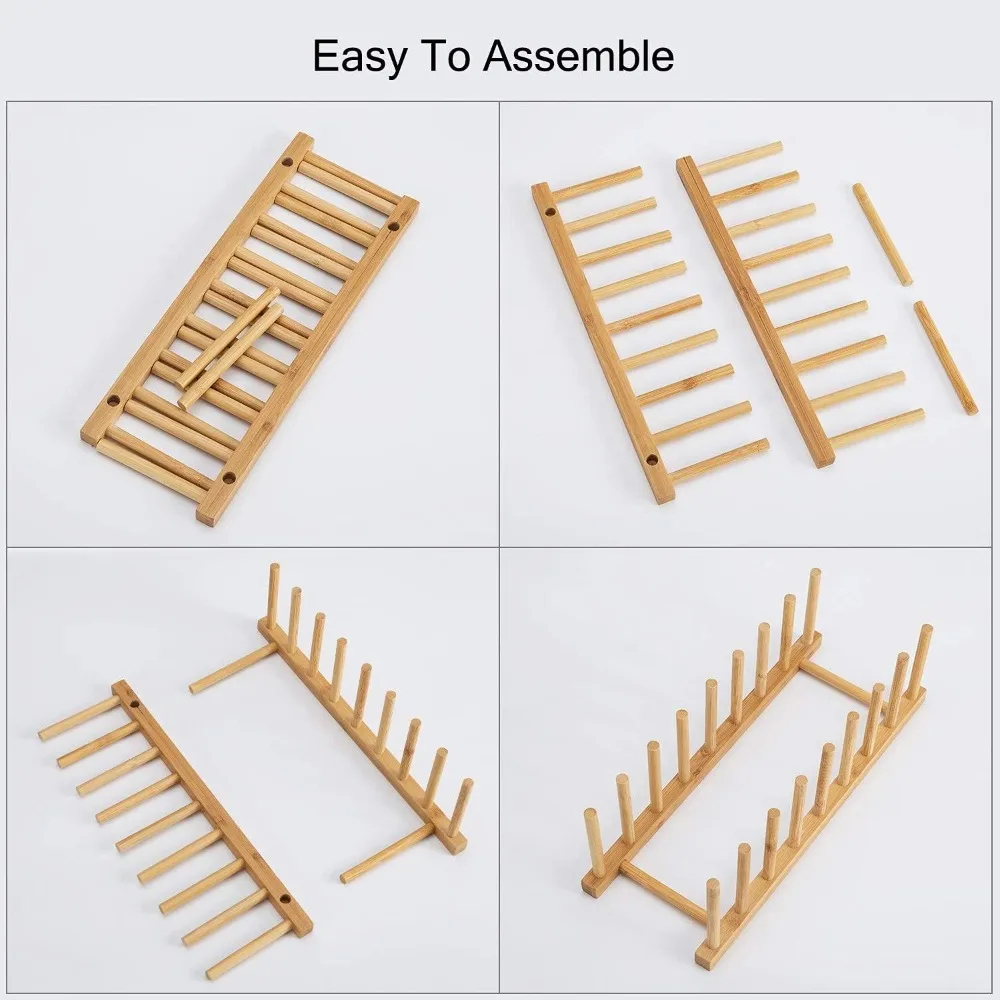 2-Pack Bamboo Kitchen Organizer Set with Adjustable Dish Drying Rack, Plate Bowl Cup Holder, Cutting Board Storage, Pot Lid Stand, and Drainer for Countertop Cabinet, Space-Saving Multifunctional Home Kitchen Accessories - view 6