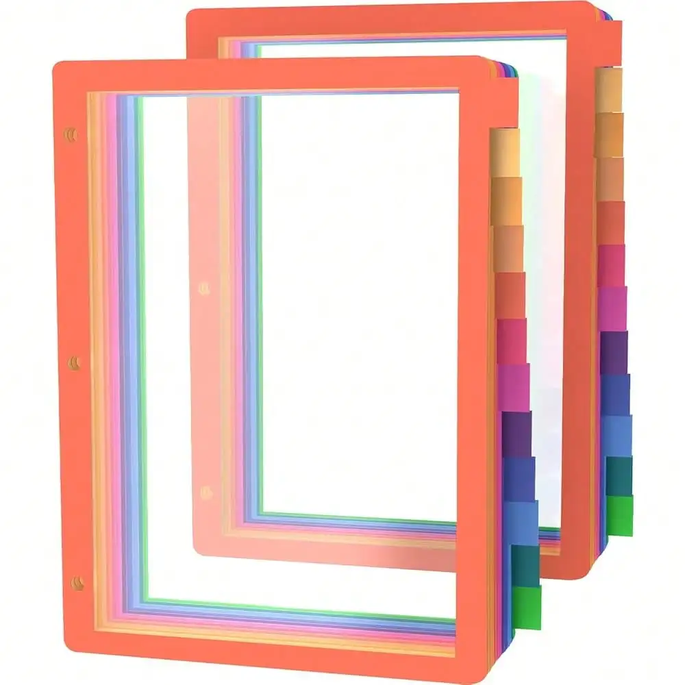 

3 Ring Binder Dividers, 12-Tab Plastic Clear Binder Dividers, Multicolor Monthly Dividers, Letter Size File Organizer 3 Hole Punch, 2 Set 24 Pcs Write On Tabs For Notebook