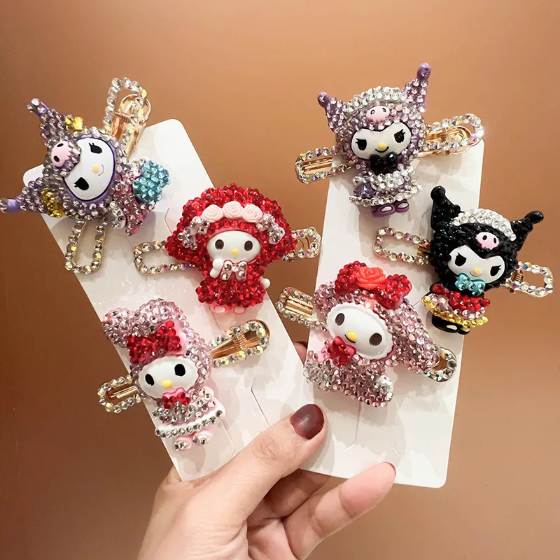 Sanrio Kawaii My Melody Anime Headwear Cute Cartoon Kuromi Sweet Rhinestone Hair Tie Lovely Hair Accessories Gifts for Girls