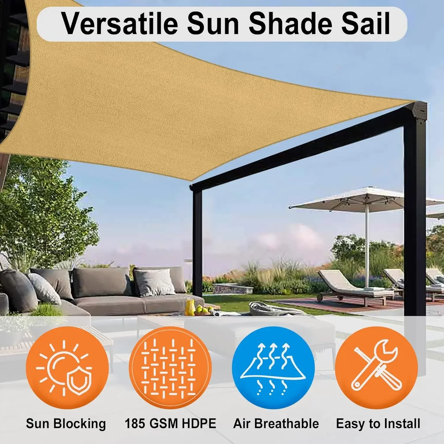 Tansi 4x3m Garden Pool Shade Cloth UV Protection Shade Sail Canopy Tent Outdoor Shade Sail Waterproof Oxford Cloth