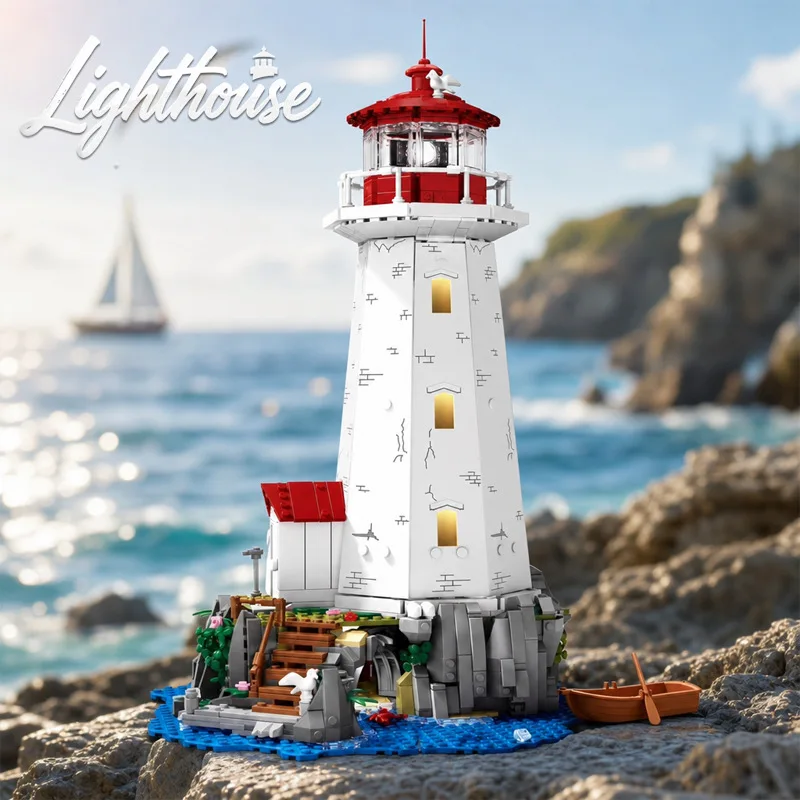 1555pcs MOC Idea Paige Seaside Bay Lighthouse Building Blocks Bricks Assembling Model DIY Adult Toy Birthday Gift Set