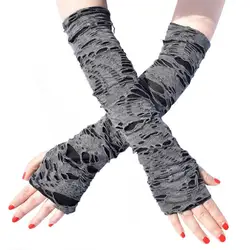 Halloween-Handschuhe, modische Cosplay-Bedgars, schwarze zerrissene Handschuhe, Punk-schwarze fingerlose Handschuhe, fingerlose zerrissene Handschuhe C055