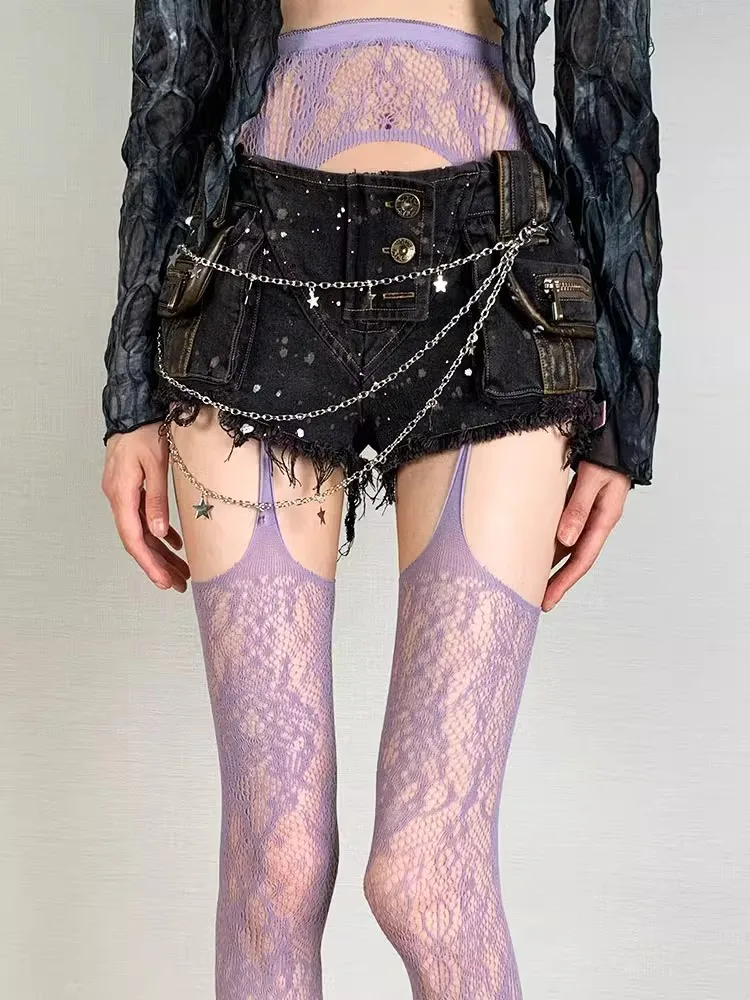 جديد طباعة براون جوارب شبكية المرأة مثير القهوة الجوف خارج الفخذ العليا الجوارب القوطية لوليتا اليابانية فوق الركبة جوارب طويلة