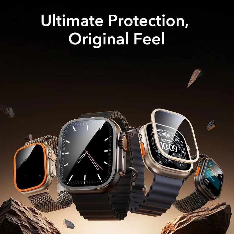 2 Stück gehärtetes Glas für Apple Watch Ultra 4 49 mm, Titan-Metallrahmen, kratzfeste Folie, Displayschutz für iWatch Series Ultra 3 2. – Detail 6