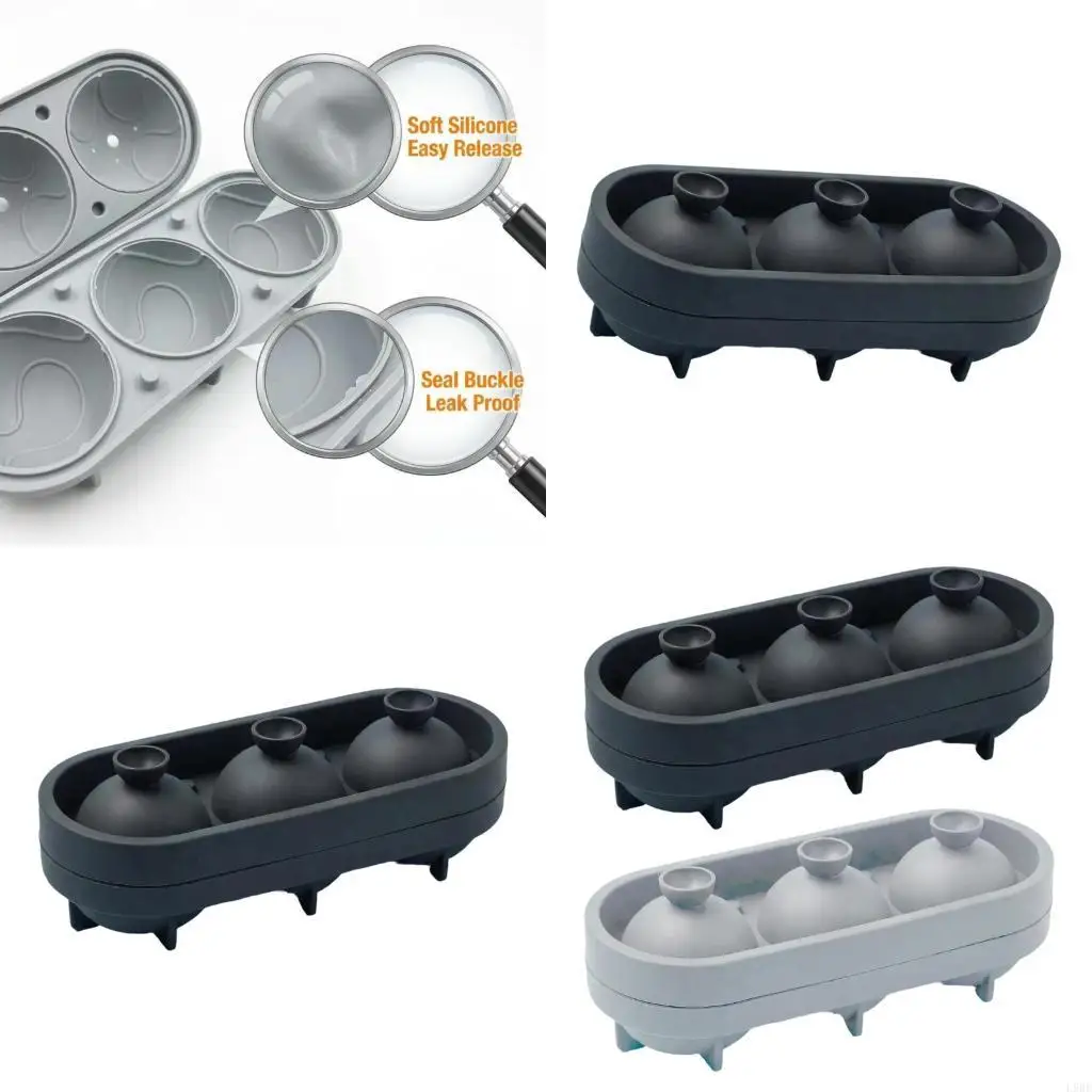 L9BE 3D Tennis Ice Ball Maker Tray 3 Cavities Silicone Ice Maker For Cocktails