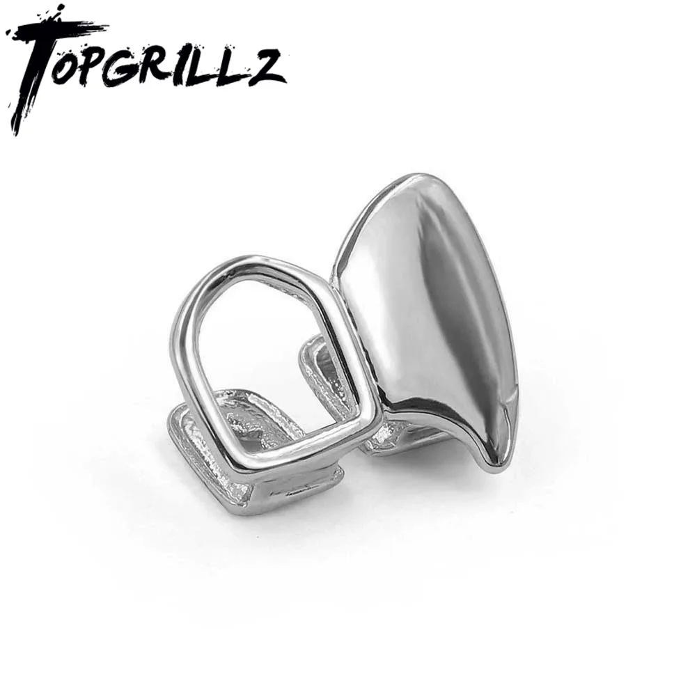 TOPGRILLZ-parrillas dentales chapadas en oro de 18K para mujeres y hombres, colmillos huecos dobles brillantes, estilo Hip Hop, joyería para fiesta de Cosplay