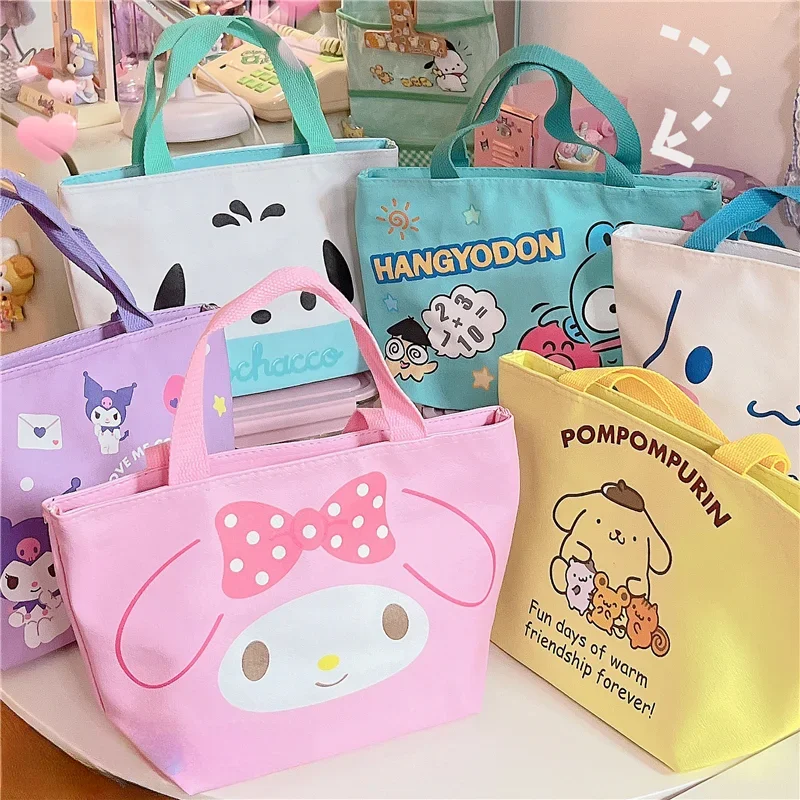 Sanrio My Melody Kuromi Cinnamoroll Cute Lunch Box Totes Insulation Bags Storage Bag Cartoon Printing PU Waterproof Handbag