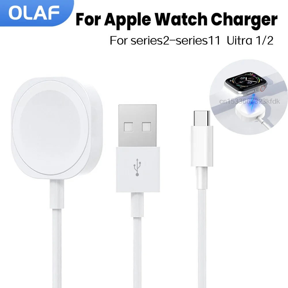 Magnetic Wireless Watch Charger For Apple Watch 10 9 8 7 6 5 4 3 2  Uitra 1/2 iWatch Charger 1M USB Type C Fast Charging Cable