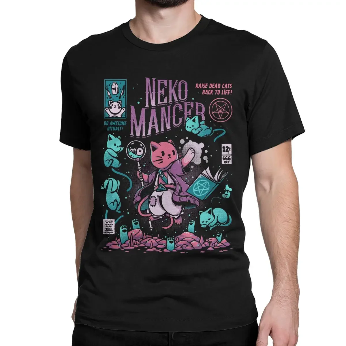 Neko Mancer Vaporwave Grung Satantic Gothic Witch T-Shirts Men Women Cotton Tees Round Collar Short Sleeve T Shirts Unique Tops