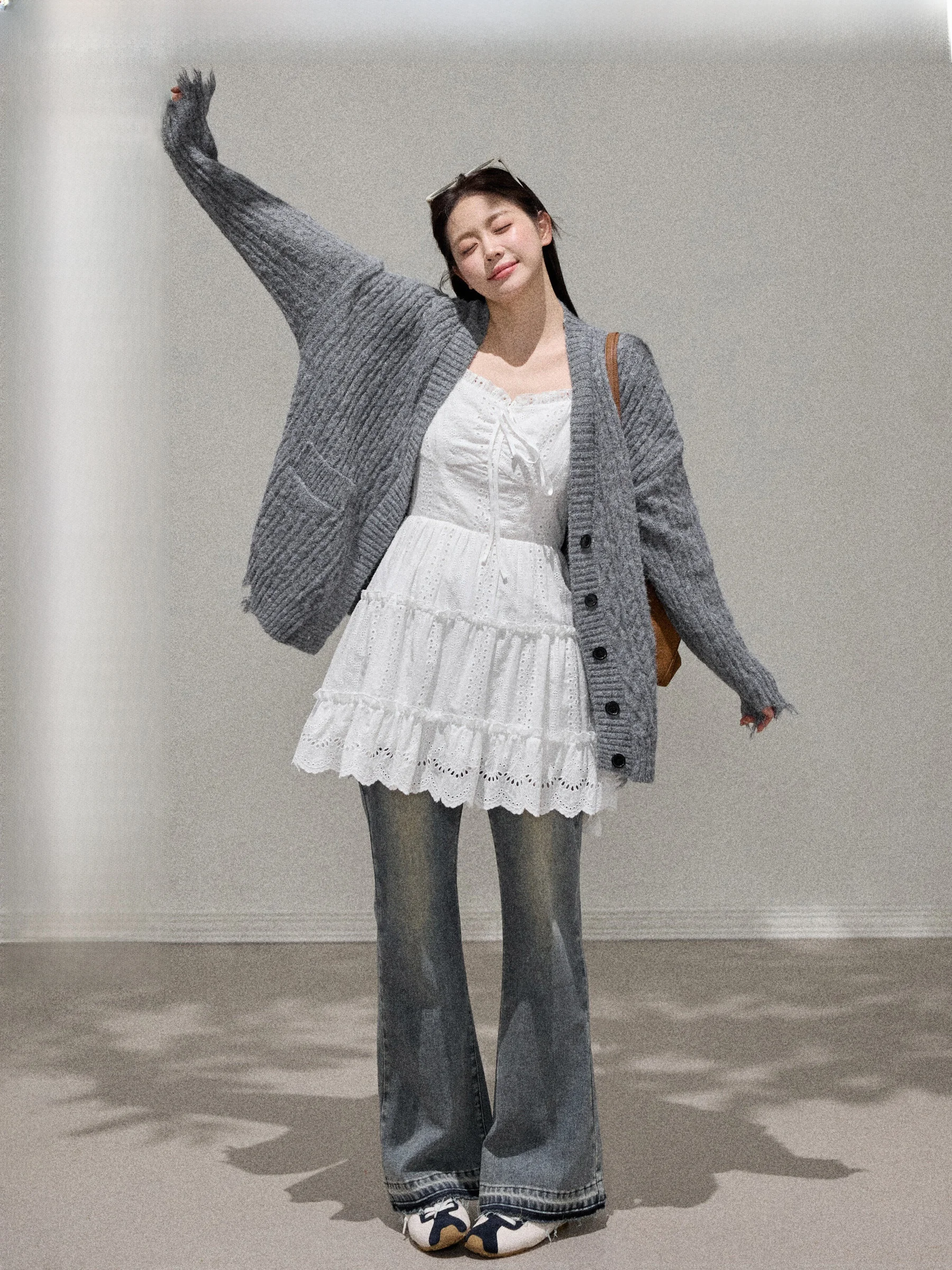 

Комплект Jiulu Studio: Уютный кардиган и джинсовая юбка больших размеров для полных женщин, осенний модный ансамбль