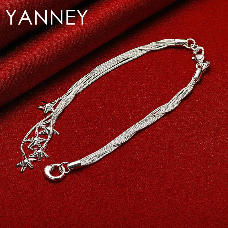 Charm 925 Sterling Silver 8 Inches Snake Chain Tassel Star Bracelet For Women Wedding Fashion Jewelry Party Favors