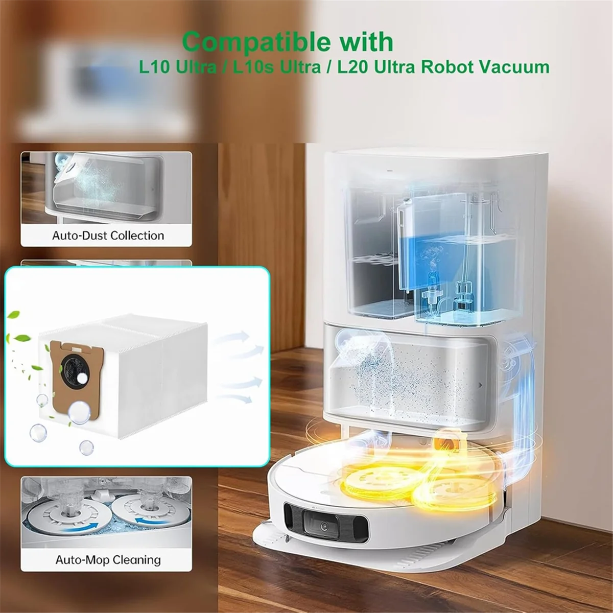 10 عبوات من أكياس المكنسة الكهربائية لملحقات المكانس الكهربائية الروبوتية Dreame L10s Ultra/L10 Ultra/L20 Ultra S10 Pro
