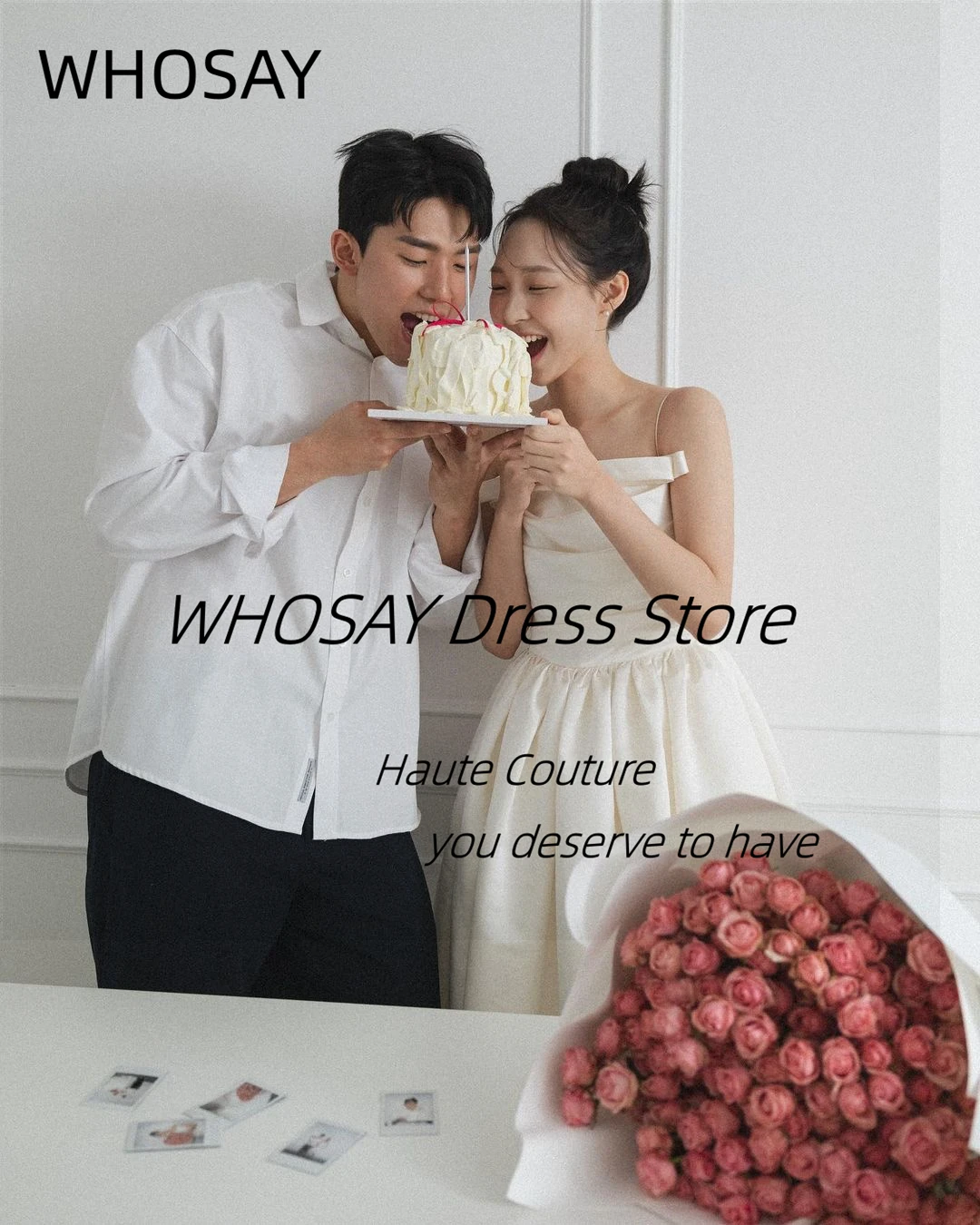 WHOSAY Korea Wedding Dresses 2024 Spaghetti Strapless Bridal Gowns Ruched A Line Vestidos Des Noches Formal Party Dress