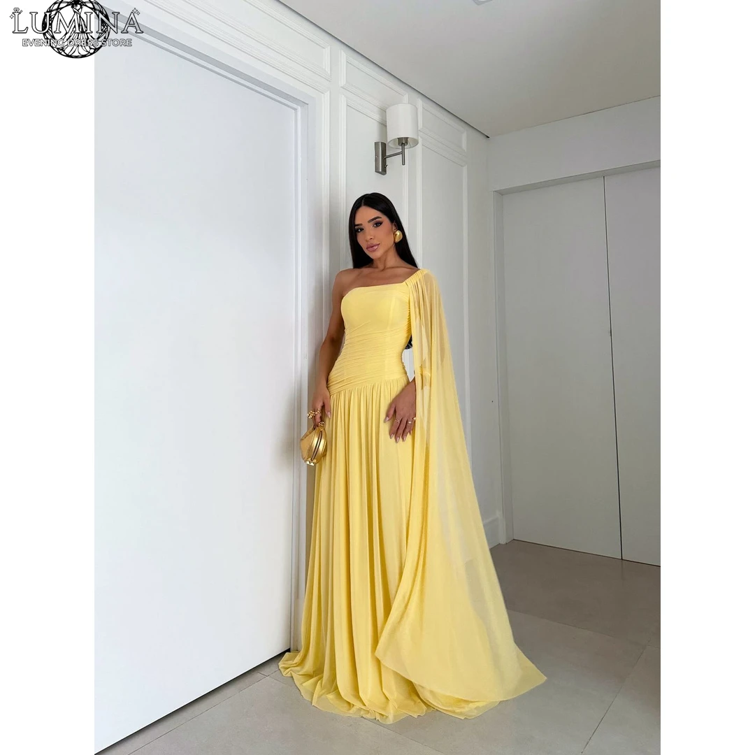 

Lumina A Word Women's Evening Dresses Woman for Wedding Party Corset Dress One Shoulder Custom Made Yellow Green Prom Dresses