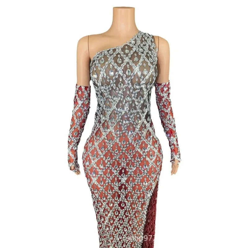 

Contrasting Colors Rhombus Water Drop Diamond Concert Social Evening Clothing Studio Exhibition Hall Model Performance Clothes