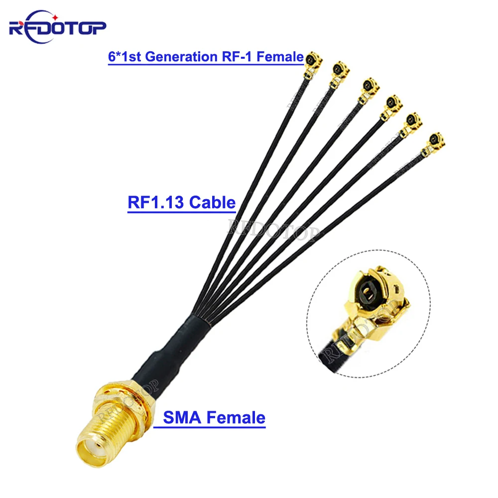 1PCS SMA/RP SMA Female to 6 x U.FL IPX-1 Female Jack Connector RG178/ RF1.13 Cable WIFI Antenna Extension Jumper Pigtail