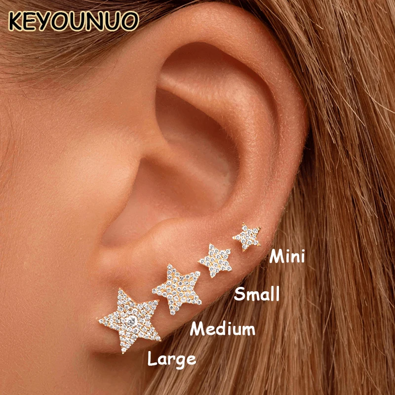 KEYOUNUO Gold Plated CZ Stud Earrings For Women Sparkling Star Zircon Piercing Chain Earrings Fashion Party Jewelry Wholesale