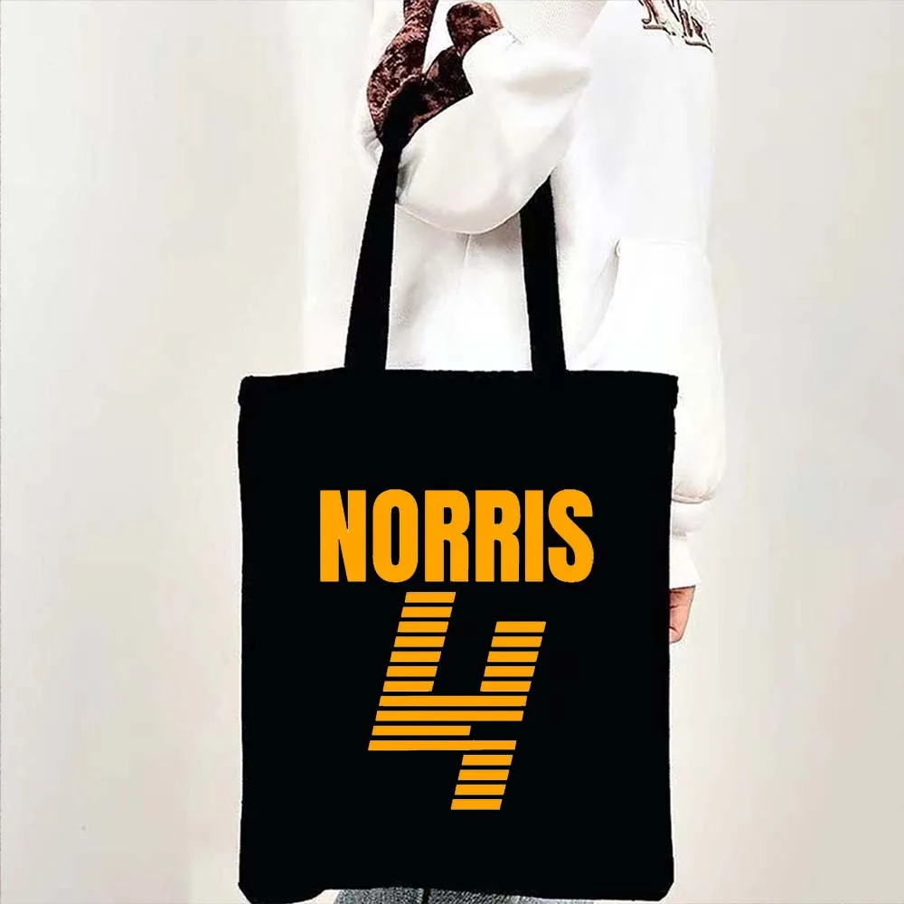 Formula 1 Racing Car Daniel Ricciardo F1 Racer Lando Norris Helmet Cute Black Shoulder Canvas Totes Bag Shopper Shopping Handbag
