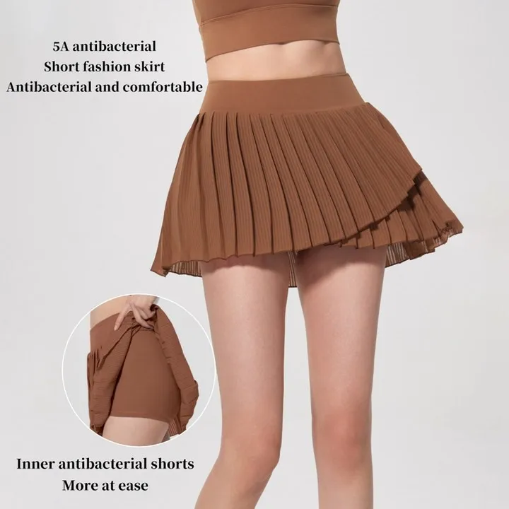 

Women's Summer Sports Tennis Pleated Short Skirt Fake Two-Piece Quick Drying Skort Fitness High Waist Pocket Yoga Running Skirts