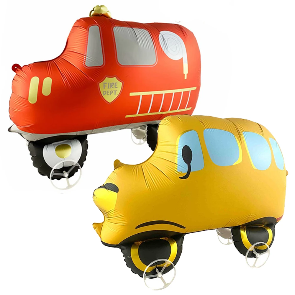 Globo de coche de dibujos animados, camión de bomberos, autobús escolar, ambulancia, coche de camión de policía, globo de aluminio, Baby Shower, decoraciones para fiesta de cumpleaños para niños