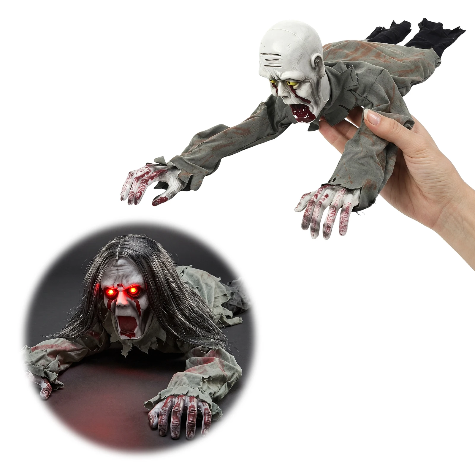 Halloween Horror Courtyard Decorations Electric Reptile Ghost Long Hair Horror Sound Skeleton Theme Park Reptile Props Bar Decor