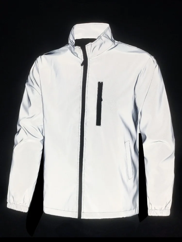 Men's Night Reflective Jacket 2026 Autumn New Stand Collar Outerwear Outdoor Cycling Running Reflect Bright Light Coats